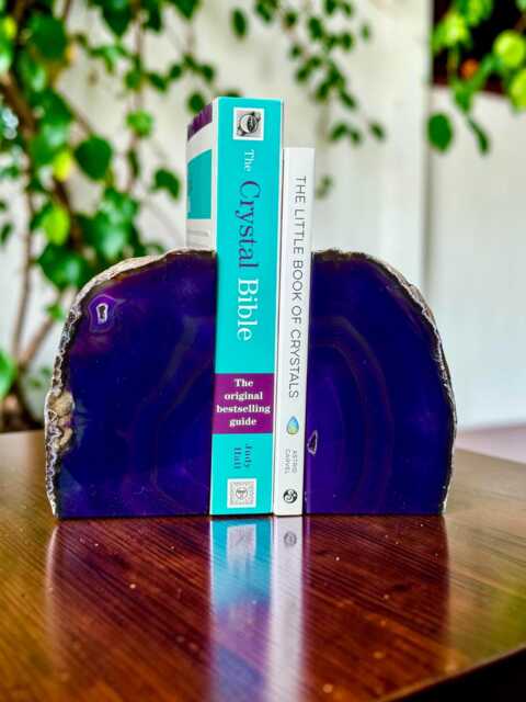 Purple Agate & Quartz Crystal Geode Bookends - Luxury Natural Book Ends Home D??cor Office Shelf Styling Set #6 - image 1