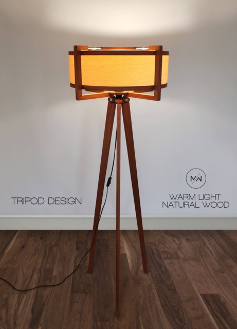 Floor Lamp From Wood. Tripod Style Design. Sapele & Ash - image 1