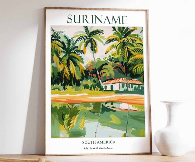 Suriname Print, Travel Poster, South America Wall Tropical Decor, Botanical Latin Gift - image 1