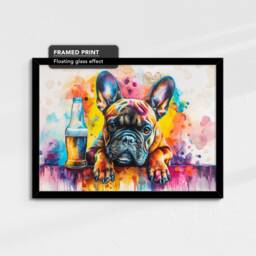 French Bulldog Beer Glass Painting Framed Poster Print & Canvas Wall Decor Art Bar Kitchen Room Dog Gift Idea Pet - thumbnail 2
