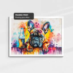 French Bulldog Beer Glass Painting Framed Poster Print & Canvas Wall Decor Art Bar Kitchen Room Dog Gift Idea Pet - thumbnail 3