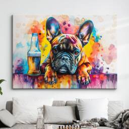 French Bulldog Beer Glass Painting Framed Poster Print & Canvas Wall Decor Art Bar Kitchen Room Dog Gift Idea Pet