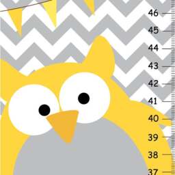 Personalized Growth Chart Yellow & Gray Chevron Polka Dots, Owls Canvas Chart, Nursery Wall Art - thumbnail 1