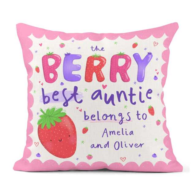 Personalised Auntie Cushion, Berry Best Belongs To, Linen Cushion - image 1