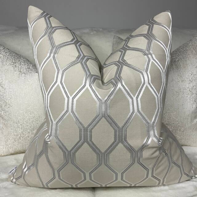 Luxury Geometric Design Cushion Cover For Sofa Or Bed, Natural - Silver Pillow Cover, Modern Throw Albany John Lewis - image 1