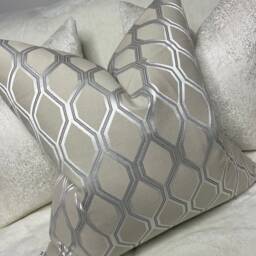Luxury Geometric Design Cushion Cover For Sofa Or Bed, Natural - Silver Pillow Cover, Modern Throw Albany John Lewis - thumbnail 3