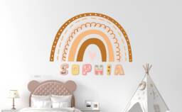 Rainbow Wall Decal , Personalised Boho Sticker Name Bedroom Nursery Sign Playroom Decor Girls Boys Room