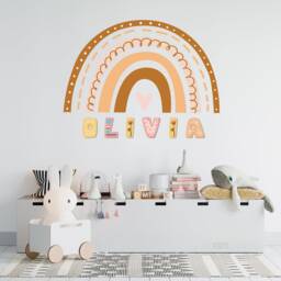 Rainbow Wall Decal , Personalised Boho Sticker Name Bedroom Nursery Sign Playroom Decor Girls Boys Room - thumbnail 2