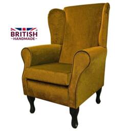 Handmade Gold Velvet Wingback Chair British Fireside Accent Chair - thumbnail 2