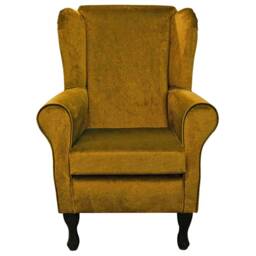 Handmade Gold Velvet Wingback Chair British Fireside Accent Chair