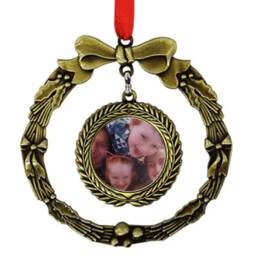 Personalised With Sublimated Photo Beautiful Christmas Tree Bronze Effect Metal Wreath Ornament Pendant - thumbnail 2