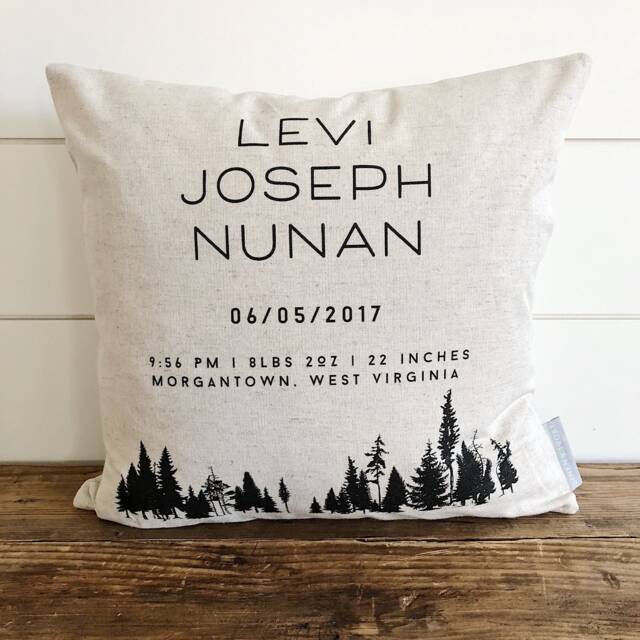 Modern Forest Birth Announcement Pillow Cover - image 1