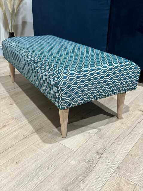 Blue Wavy Pattern Fabric Ottoman - Extra Large Footstool, Made in UK - image 1