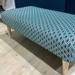 Blue Wavy Pattern Fabric Ottoman - Extra Large Footstool, Made in UK - thumbnail 2