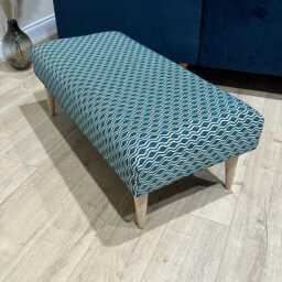 Blue Wavy Pattern Fabric Ottoman - Extra Large Footstool, Made in UK - thumbnail 3