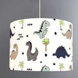 New Handmade Hq Kids/Childern Room Dinosaur Pattern With Trees Drum Shape Lamp Shade Pendant White Clean Fabric - thumbnail 4