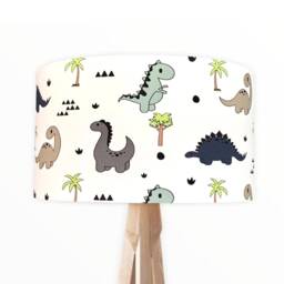 New Hq Kids Room Dinosaur Print With Trees Pattern Lamp Shade Pendant White Clean Fabric - thumbnail 3