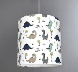 New Hq Kids Room Dinosaur Print With Trees Pattern Lamp Shade Pendant White Clean Fabric