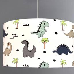 New Hq Kids Room Dinosaur Print With Trees Pattern Lamp Shade Pendant White Clean Fabric - thumbnail 2
