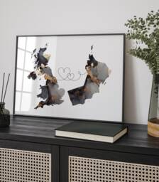 Britain & Oman Map Black & Gold Travel Wall Art Print - United Kingdom UK - thumbnail 1