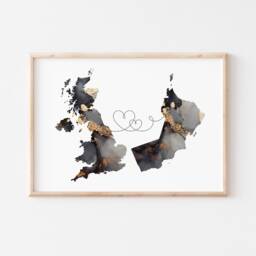 Britain & Oman Map Black & Gold Travel Wall Art Print - United Kingdom UK - thumbnail 3