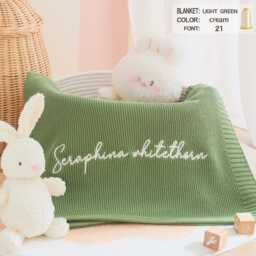 Personalized Baby Blanket Soft Cotton Knit With Name Embroidery - thumbnail 1
