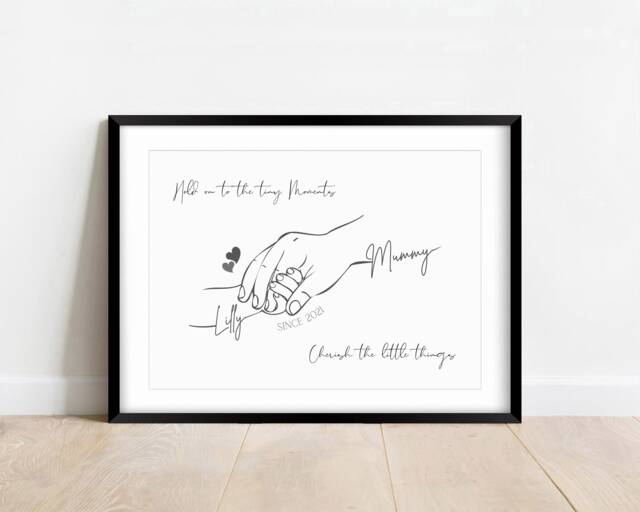Personalised Mum & Baby Line Art Print, Custom Mother Child Hands, New Gift - image 1