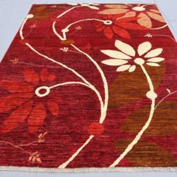 5x8 Floral Design Red Gabbeh Rug, Hand Knotted Afghan Wool Oriental Area Turkmen Home Decor Art Boho Tribal Bedroom Rug - thumbnail 3