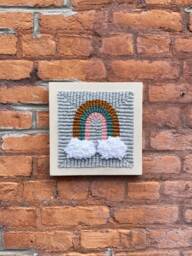 Whimsical Rainbow Punch Needle Wall Hanging Nursery Fiber Art - thumbnail 1