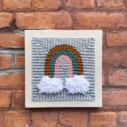 Whimsical Rainbow Punch Needle Wall Hanging Nursery Fiber Art - thumbnail 2