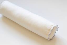 Snow White Linen Bolster Pillow Cover With Light Blue Scalloped Edges - 12x45cm - 4, 7x18 - thumbnail 1