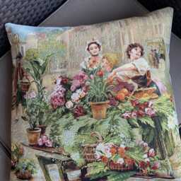 Vintage Style Tapestry Cushion Cover Floral Market Scene, 17 - thumbnail 3