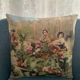 Vintage Style Tapestry Cushion Cover Floral Market Scene, 17 - thumbnail 2