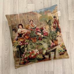 Vintage Style Tapestry Cushion Cover Floral Market Scene, 17 - thumbnail 1
