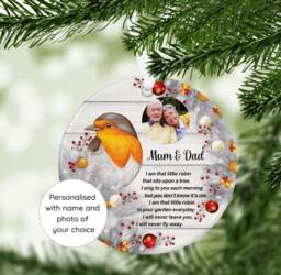 Personalised Robin Christmas Photo Bauble, I Am That Little Robin Personalised Tree Decoration - thumbnail 1