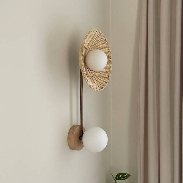 Rattan Double Globe Sconce, Modern Rustic Wall Lighting - image 1