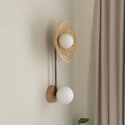 Rattan Double Globe Sconce, Modern Rustic Wall Lighting - thumbnail 1