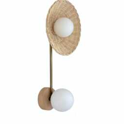 Rattan Double Globe Sconce, Modern Rustic Wall Lighting - thumbnail 3