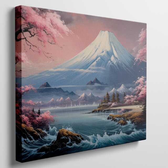 Mountain Cherry Blossoms Art Print, Tranquil Landscape Canvas, Japanese Nature Wall Decor, Serene Art, Home Decor Gift - image 1