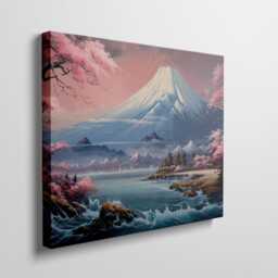 Mountain Cherry Blossoms Art Print, Tranquil Landscape Canvas, Japanese Nature Wall Decor, Serene Art, Home Decor Gift - thumbnail 3