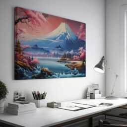 Mountain Cherry Blossoms Art Print, Tranquil Landscape Canvas, Japanese Nature Wall Decor, Serene Art, Home Decor Gift - thumbnail 2