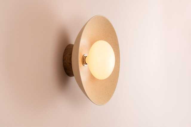 Speckled Cream Matt Dawn Wall Light Sconce in Ceramic & Oak - image 1