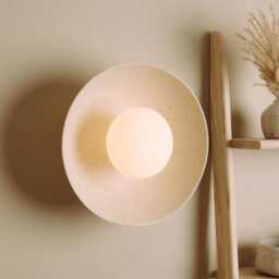 Speckled Cream Matt Dawn Wall Light Sconce in Ceramic & Oak - thumbnail 2