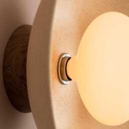 Speckled Cream Matt Dawn Wall Light Sconce in Ceramic & Oak - thumbnail 3