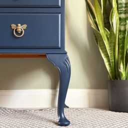 Upcycled Navy Blue Queen Anne Bureau Vintage Writing Desk - thumbnail 4