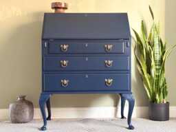 Upcycled Navy Blue Queen Anne Bureau Vintage Writing Desk