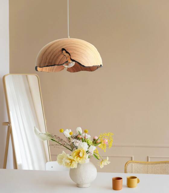 Wood Chandelier, Handmade Farmhouse Lighting, Dining Room Lamp, Natural Live Edge - image 1
