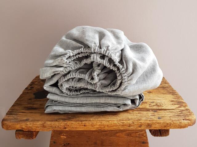 Gray Linen Fitted Sheet Belgian Linen, Custom Sizes - image 1