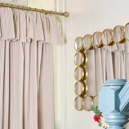 Neutral Ticking Stripe Door Curtain Blackout Lined With Ochre Linen Border - thumbnail 3