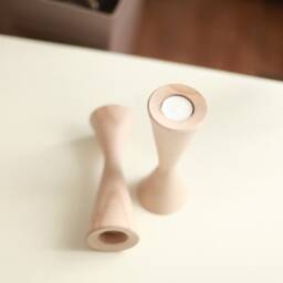Solid Beech Candlestick Set, Rustic Wood Home Decor - thumbnail 3